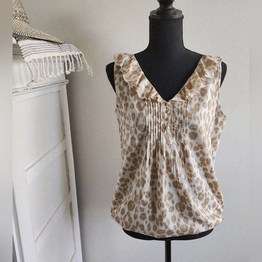 THE LOFT SLEEVELESS LEOPARD PRINT BLOUSE